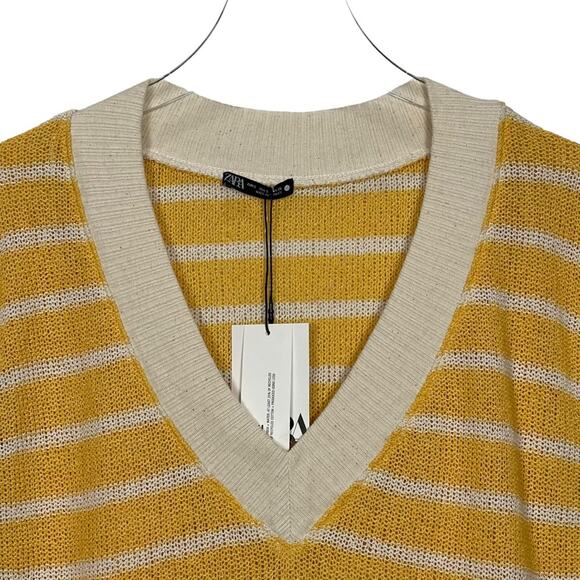 Zara Sweater Vest Oversized Striped Yellow Size Small NEW - Picture 3 of 11